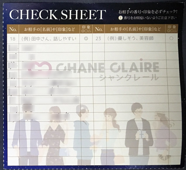 シャンクレールの印象チェックシート